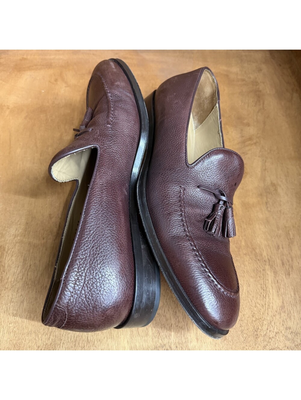 Allen Edmonds Perugia Tassel Loafers Mens 11 D Burgundy Pebbled Leather Shoes - Picture 2 of 11